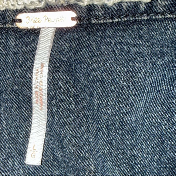 Free People Washed Black Denim Knit Hoodie Jacket 100% Cotton Size L - Picture 9 of 10